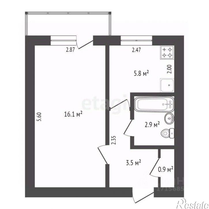 1-комн квартира Молодёжная улица, 12,  д. 12