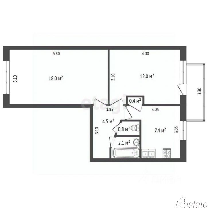 2-комн квартира проспект Строителей, 44,  д. 44