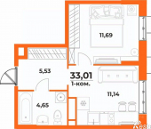 1-комн, 33 кв м, этаж 3/10 Брянский переулок, 3 с8