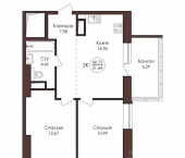 2-комн, 51 кв м, этаж 4/23 Советская улица, 33