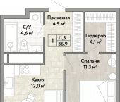 1-комн, 36 кв м, этаж 19/21 улица Нагишкина