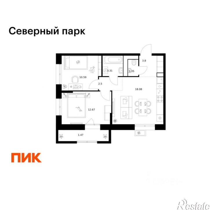 2-комн квартира в новом доме жилой комплекс Северный Парк, 11